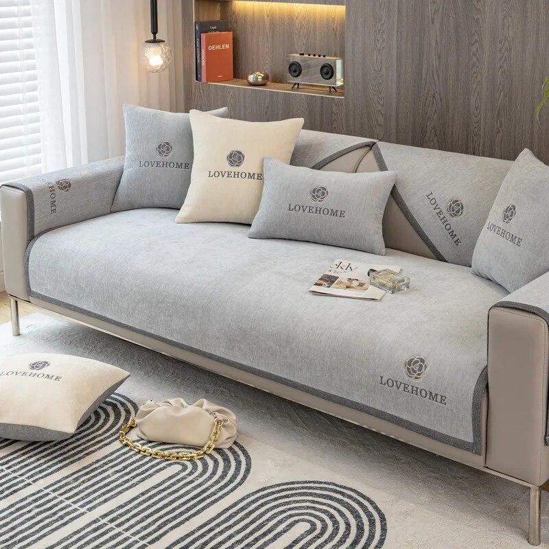 Luxuriöser rutschfester Sofabezug, grauer Kantenbezug, Handtuch-Leder-Sofakissen, modern, schlicht, 4-Jahreszeiten-Universal-Hausschutzbezug 90x210cm 1pcs von Joom DACH