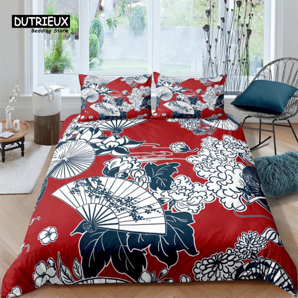 Luxuriöses 3D Japanisches Blumenmuster Home Living Komfortable Bettbezug-Set Kinderbettwäsche-Set Queen und King EU/US/AU/UK Größe EU single(135x200cm) von Joom DACH