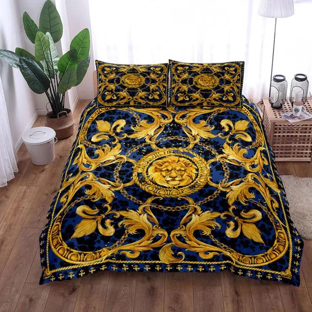 Luxuriöses Barockmuster Bettwäsche-Set Goldenes Bettbezug-Set Einzel Doppel Queen King Size Bettdeckenbezug-Set zum Verschenken Bettwäsche US Twin(172x218cm) von Joom DACH