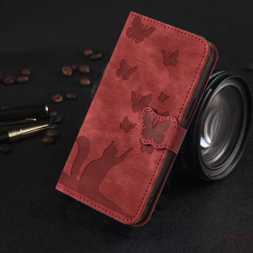 Luxuriöses Leder mit 3D-Prägung, einfarbig, für iPhone, Samsung, Xiaomi, Oppo, Magnetkartenhalter, Mädchen, niedliche Flip-Cover-Tasche Xiaomi Redmi Note 12 4G rot von Joom DACH