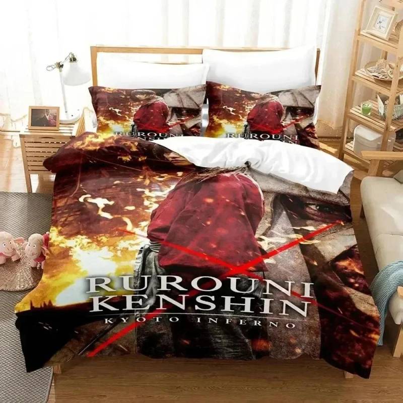 Luxuriöses Neues 3D-Druck Anime Rurouni Kenshin Bettwäscheset Jungen Mädchen Einzelbett Queen Bettbezug Kinder Erwachsene Mode Heimtextil 70x133cm 2pcs von Joom DACH