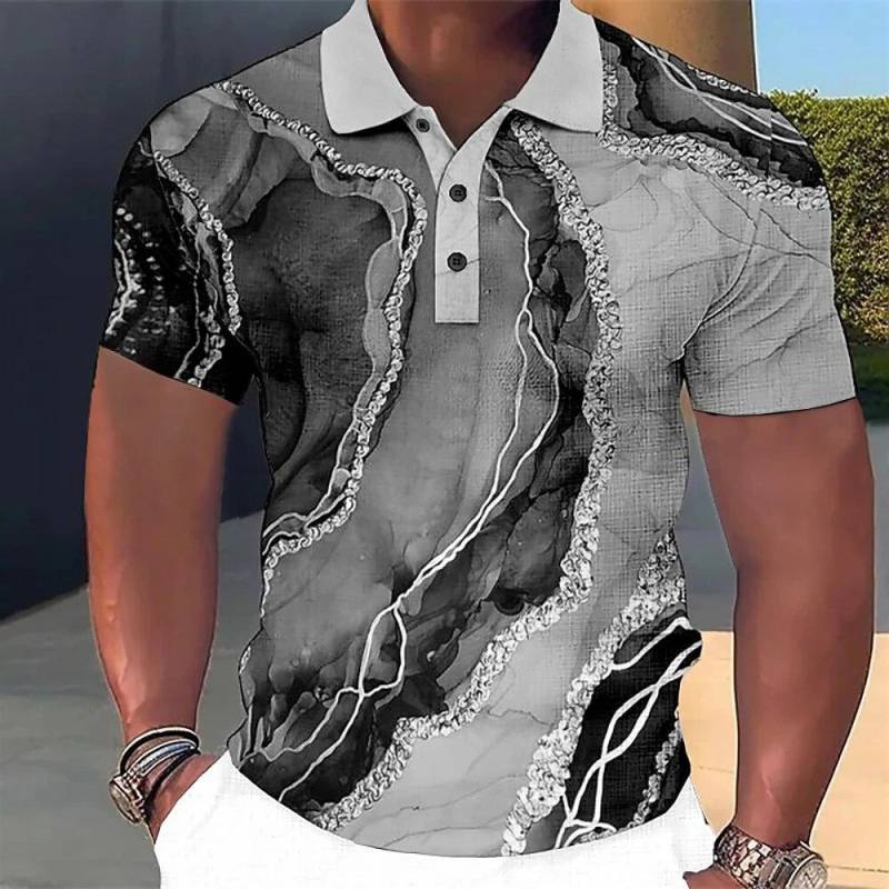 Luxuriöses Polo-T-Shirt für Herren mit 3D-Druck, bunt, modische Herrenbekleidung, Street-Designer, kurzärmelig, übergroßes Hemd und Bluse 2XL von Joom DACH