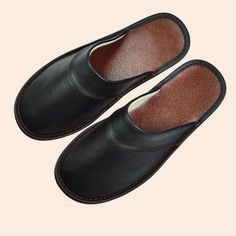 Luxuriöses Rindspaltleder, handgefertigt, Herren-Hausschuhe, Frühlings-Slipper, weich, bequem, schwarz, braun, Schlafzimmer, flache Herrenschuhe 42 fuchsia-schwarz von Joom DACH
