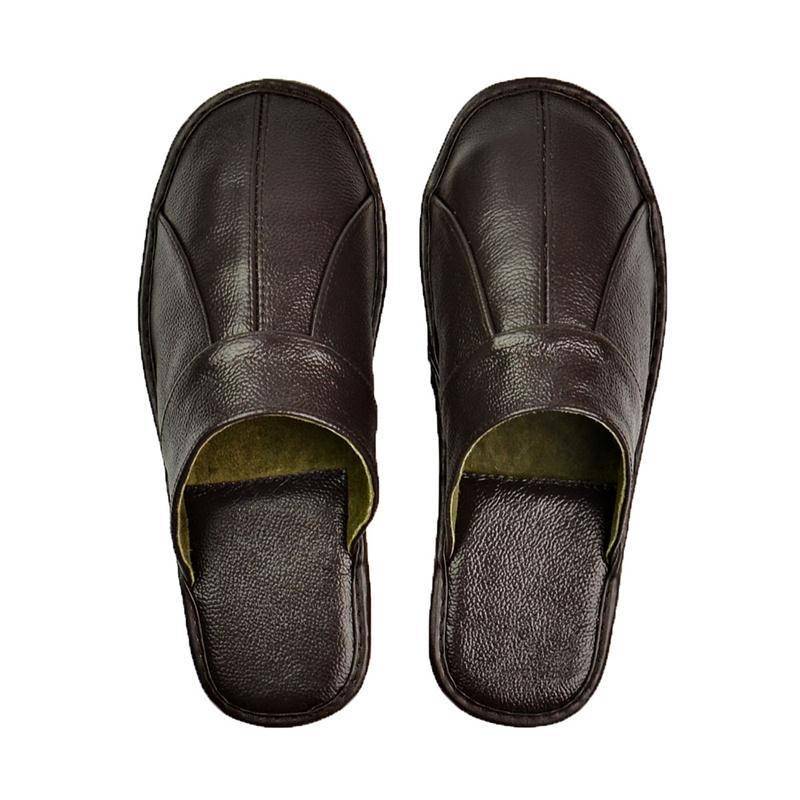 Luxuriöses Rindspaltleder, handgefertigt, Herren-Hausschuhe, Frühlings-Slipper, weich, bequem, schwarz, braun, Schlafzimmer, flache Herrenschuhe 42 braun von Joom DACH