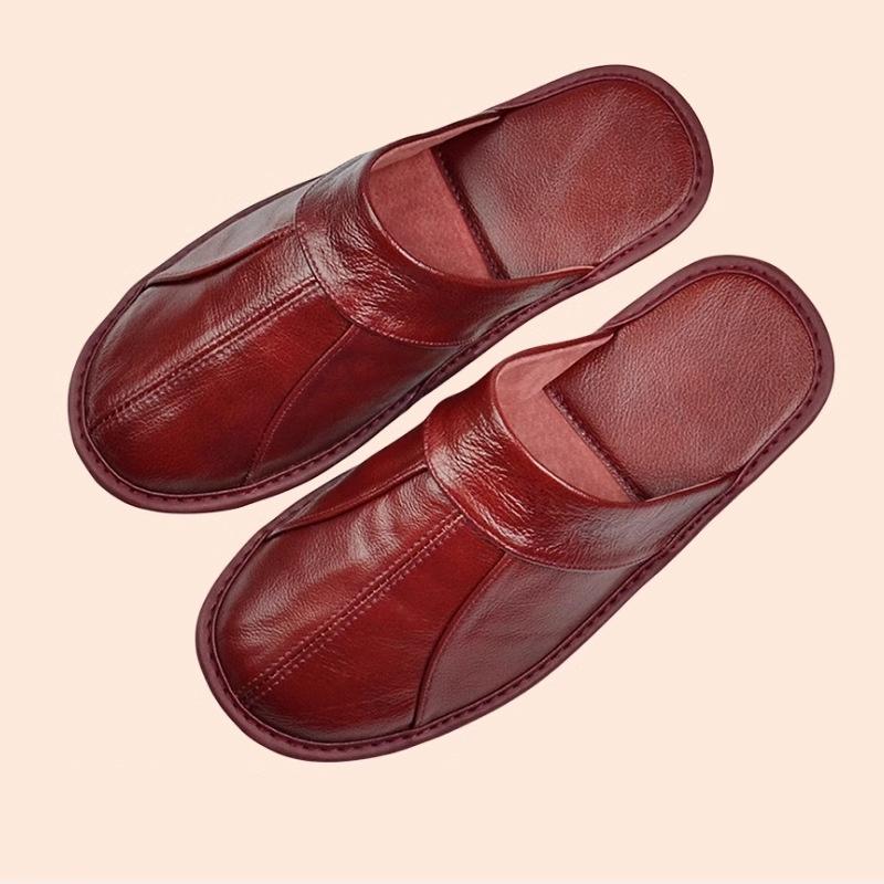 Luxuriöses Rindspaltleder, handgefertigt, Herren-Hausschuhe, Frühlings-Slipper, weich, bequem, schwarz, braun, Schlafzimmer, flache Herrenschuhe 44 rot von Joom DACH