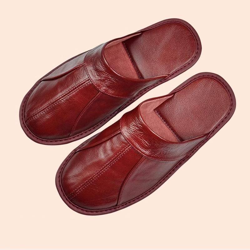 Luxuriöses Rindspaltleder, handgefertigt, Herren-Hausschuhe, Frühlings-Slipper, weich, bequem, schwarz, braun, Schlafzimmer, flache Herrenschuhe 44 rot von Joom DACH