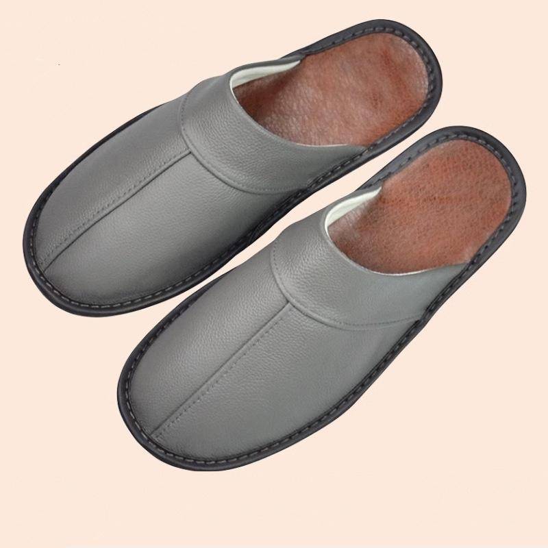 Luxuriöses Rindspaltleder, handgefertigt, Herren-Hausschuhe, Frühlings-Slipper, weich, bequem, schwarz, braun, Schlafzimmer, flache Herrenschuhe 44 silber grau von Joom DACH