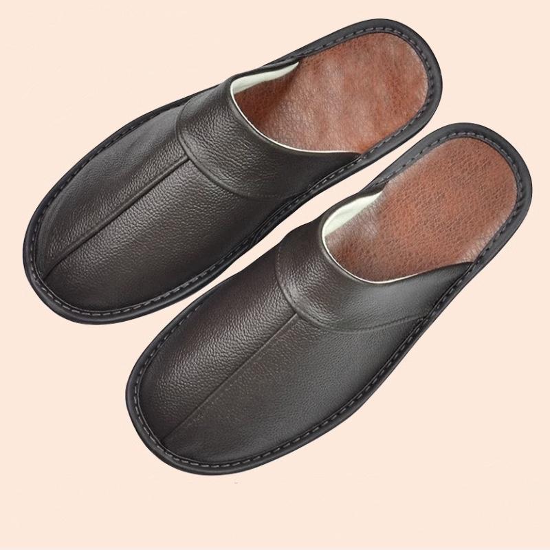 Luxuriöses Rindspaltleder, handgefertigt, Herren-Hausschuhe, Frühlings-Slipper, weich, bequem, schwarz, braun, Schlafzimmer, flache Herrenschuhe 44 schokoladenbraun von Joom DACH