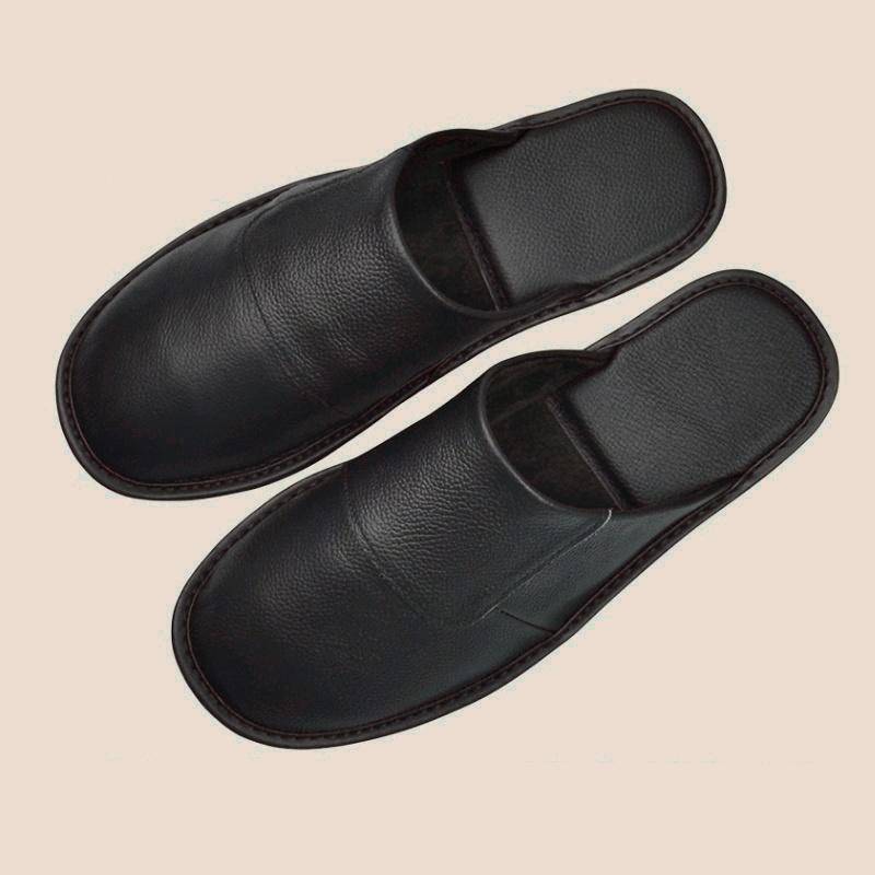 Luxuriöses Rindspaltleder, handgefertigt, Herren-Hausschuhe, Frühlings-Slipper, weich, bequem, schwarz, braun, Schlafzimmer, flache Herrenschuhe 46 coole schwarze von Joom DACH