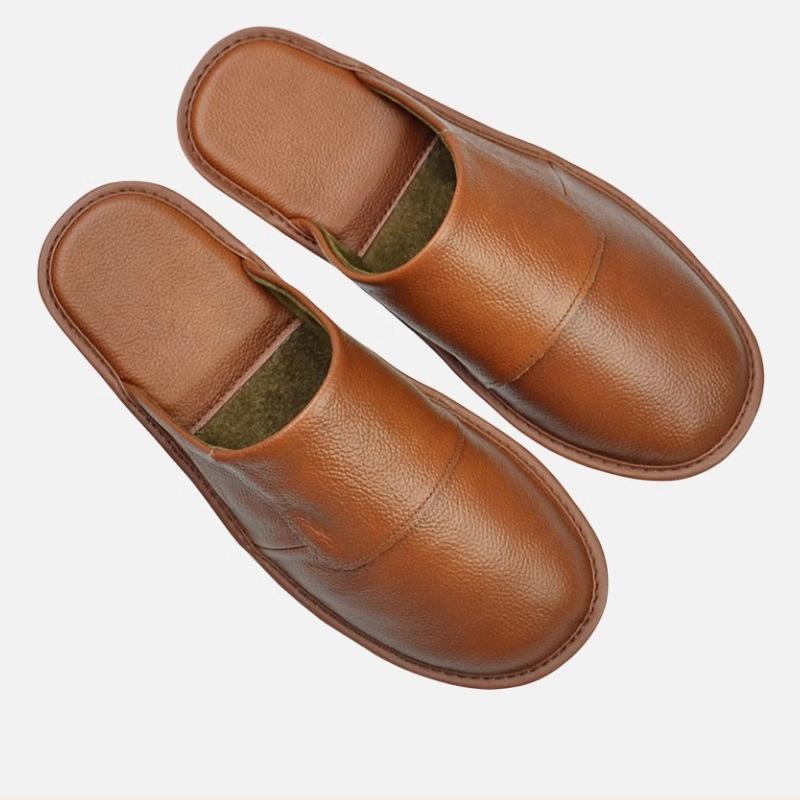 Luxuriöses Rindspaltleder, handgefertigt, Herren-Hausschuhe, Frühlings-Slipper, weich, bequem, schwarz, braun, Schlafzimmer, flache Herrenschuhe 46 hellbraune von Joom DACH