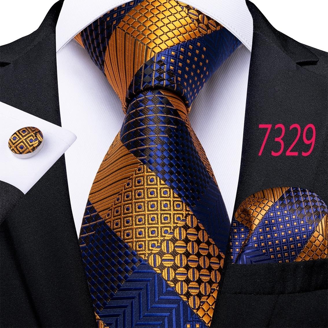 Luxuriöses goldgelbes Herren-Krawatten-Set, gestreifte Paisley-Krawatten, Seiden-Taschentuch-Manschettenknöpfe für das Business-Set N-7329 von Joom DACH