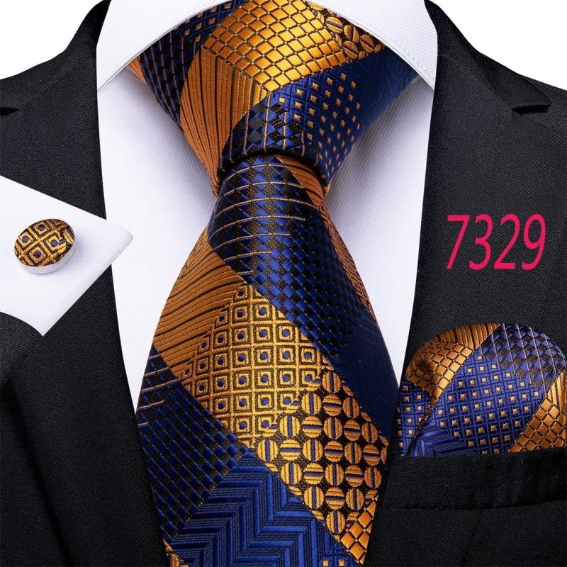 Luxuriöses goldgelbes Herren-Krawatten-Set, gestreifte Paisley-Krawatten, Seiden-Taschentuch-Manschettenknöpfe für das Business-Set N-7329 von Joom DACH