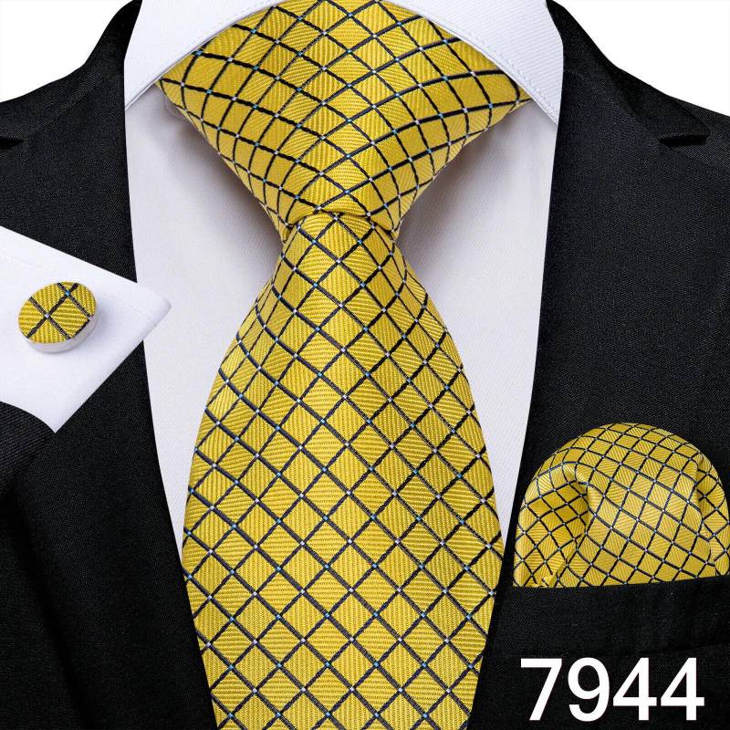 Luxuriöses goldgelbes Herren-Krawatten-Set, gestreifte Paisley-Krawatten, Seiden-Taschentuch-Manschettenknöpfe für das Business-Set N-7944 von Joom DACH