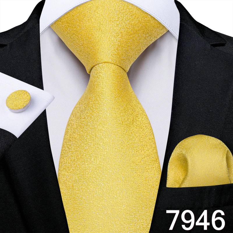 Luxuriöses goldgelbes Herren-Krawatten-Set, gestreifte Paisley-Krawatten, Seiden-Taschentuch-Manschettenknöpfe für das Business-Set N-7946 von Joom DACH
