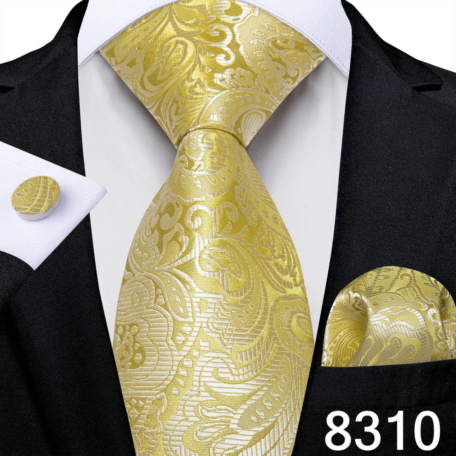 Luxuriöses goldgelbes Herren-Krawatten-Set, gestreifte Paisley-Krawatten, Seiden-Taschentuch-Manschettenknöpfe für das Business-Set N-8310 von Joom DACH