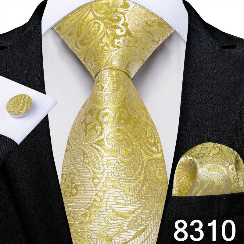 Luxuriöses goldgelbes Herren-Krawatten-Set, gestreifte Paisley-Krawatten, Seiden-Taschentuch-Manschettenknöpfe für das Business-Set N-8310 von Joom DACH