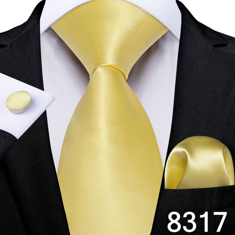Luxuriöses goldgelbes Herren-Krawatten-Set, gestreifte Paisley-Krawatten, Seiden-Taschentuch-Manschettenknöpfe für das Business-Set N-8317 von Joom DACH