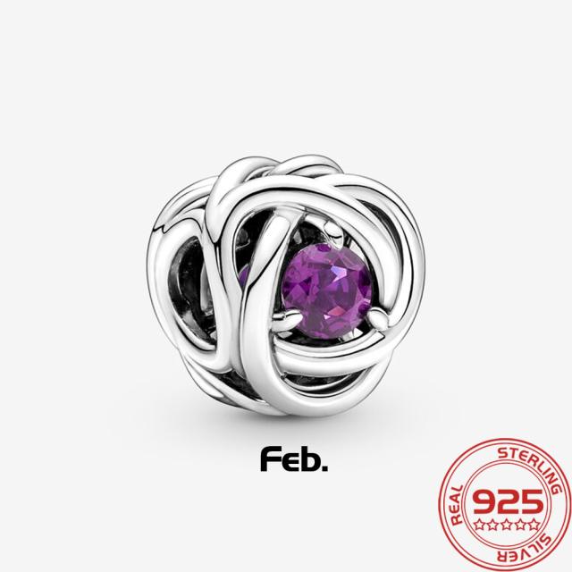 Luxus 925 Silber Februar Lila Geburtsstein Ewigkeit Kreis Anhänger Passend für Mode Armband 925 Silber Anhänger Mode Mädchen Schmuck von Joom DACH