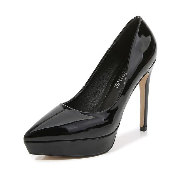Luxus Damen 12cm High Heels 2,5cm Plateau Fetisch Pumps Lady Pleaser Nachtclub Prom Catwalk Hochzeit Glänzende Lederschuhe 41 schwarz von Joom DACH