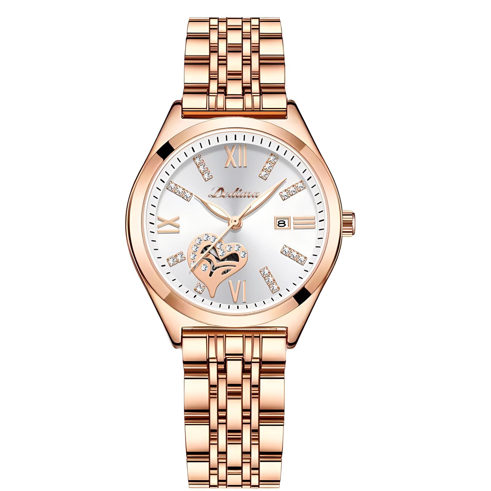 Luxus Damen Kleid Uhr Leuchtende Wasserdichte Rose Gold Frau Armbanduhr Edelstahl Frauen Quarz Uhren silber von Joom DACH