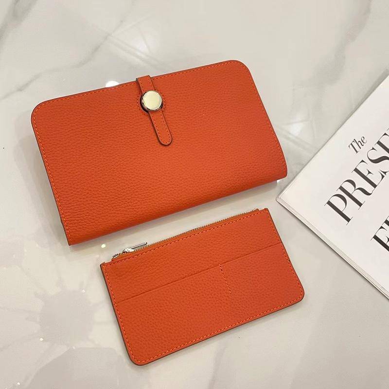 Luxus Echtes Leder Frauen Geldbörsen Lange Rindsleder Geldbörse Hohe Kapazität Gold Silber Haspe Clutch Tasche Marke Design Damen Brieftasche orange von Joom DACH