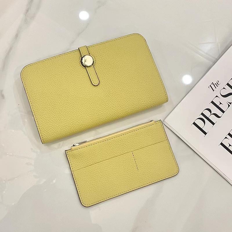 Luxuriöse Damen Geldbörsen aus echtem Leder Lang Rindsleder Geldbörse Hohe Kapazität Goldfarbener Verschluss Clutch Bag Markendesign Damen Brieftasche gelb von Joom DACH