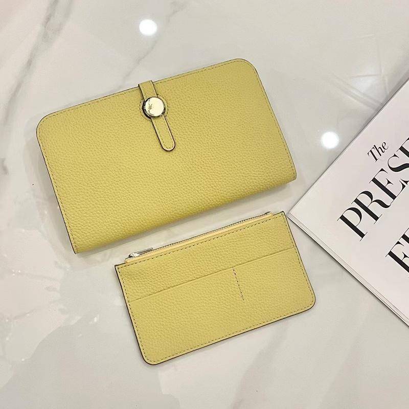 Luxuriöse Damen Geldbörsen aus echtem Leder Lang Rindsleder Geldbörse Hohe Kapazität Goldfarbener Verschluss Clutch Bag Markendesign Damen Brieftasche gelb von Joom DACH