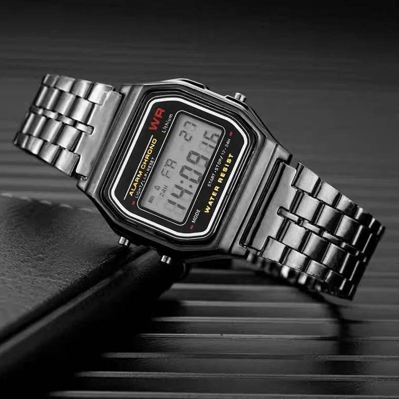 Luxus F91W Band Uhr Wasserdicht Retro Digital Edelstahl Sport Militär Uhren Männer Frauen Elektronische Armbanduhr Uhr von Joom DACH