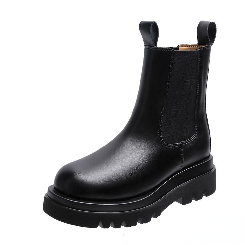 Luxus Frauen Frühling Britischen Stil Stiefeletten Herbst Winter Trendy Casual Plattform Dicken sohlen Mid-rohr Stiefel Motorrad Stiefel 39 von Joom DACH