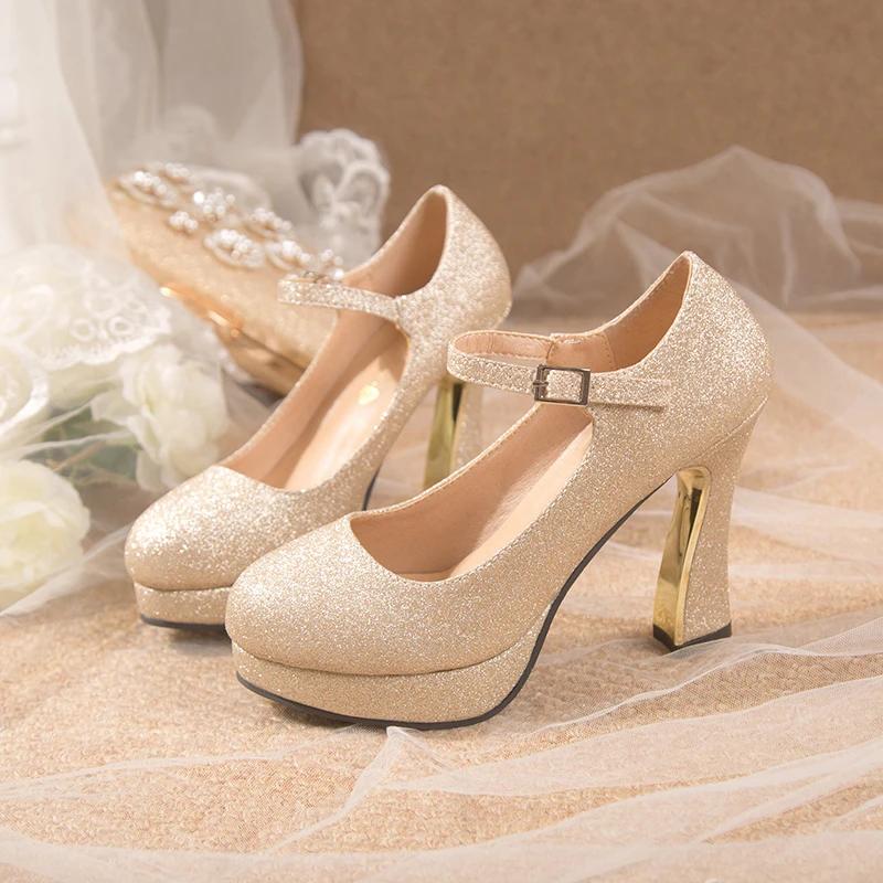 Luxus Frauen High Heel Plattform Janes Silber Gold Bling Schwarz Rot Pailletten Stoff Spitzschuh Pumps Hochzeit 38 gold von Joom DACH