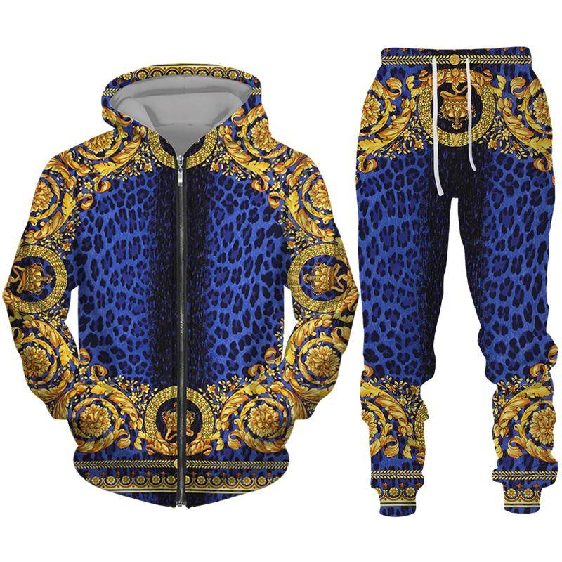 Luxus Goldene Muster 3D Druck männer Zipper Trainingsanzug Set Casual Hoodie + Hosen 2 stücke Sets Übergroßen Sweatshirt Mode männer Kleidung 3XL von Joom DACH