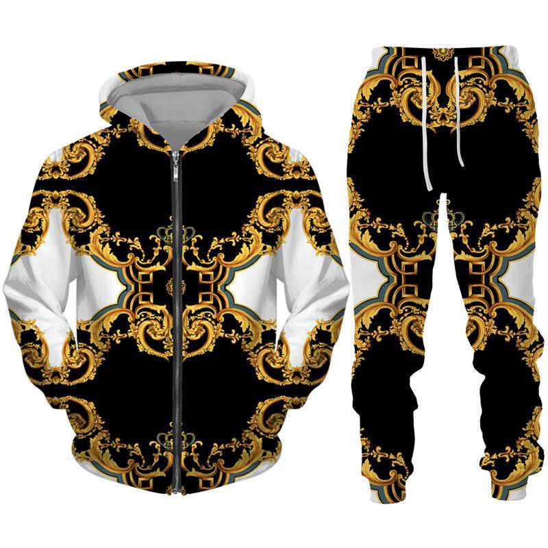 Luxus Goldene Muster 3D Druck männer Zipper Trainingsanzug Set Casual Hoodie + Hosen 2 stücke Sets Übergroßen Sweatshirt Mode männer Kleidung M von Joom DACH