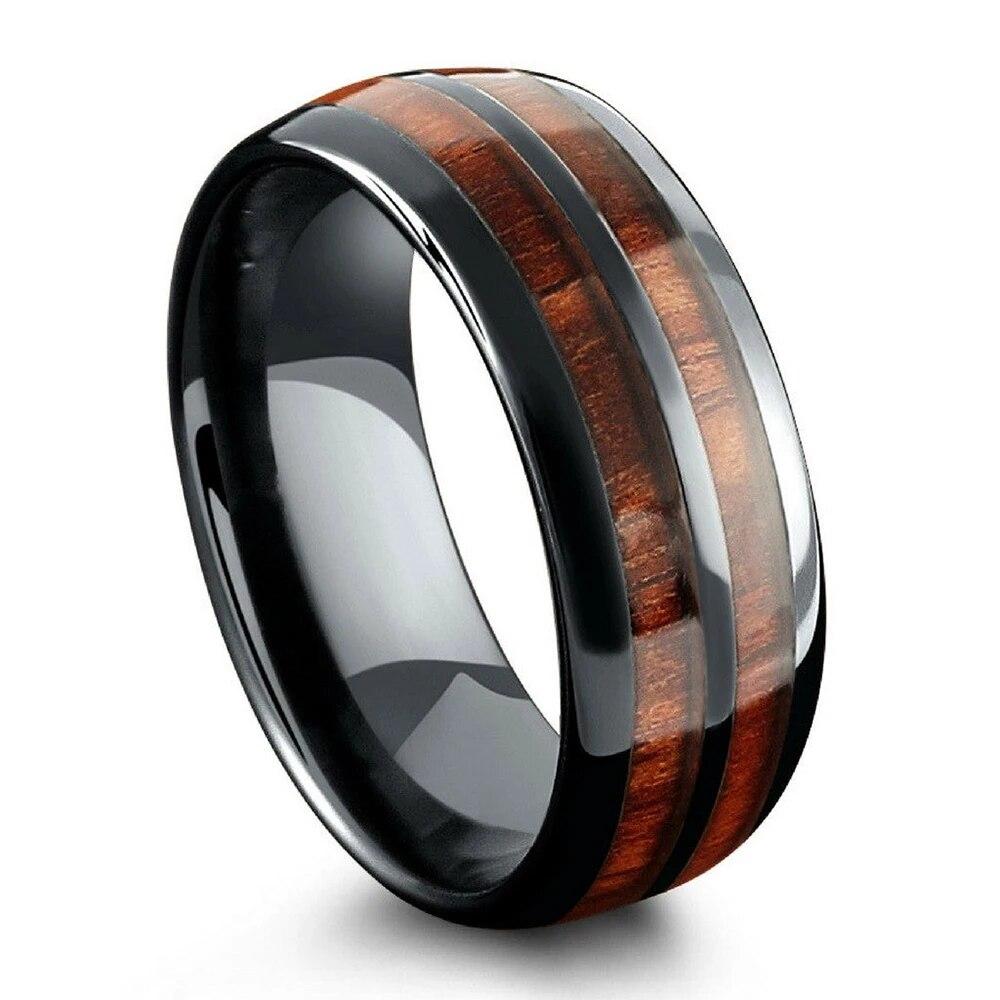 Luxus Herren 8mm Koa Holz Inlay Titan Ehering für Männer Frauen Kuppel poliert Edelstahl Verlobungsring Männer Ehering 8 von Joom DACH