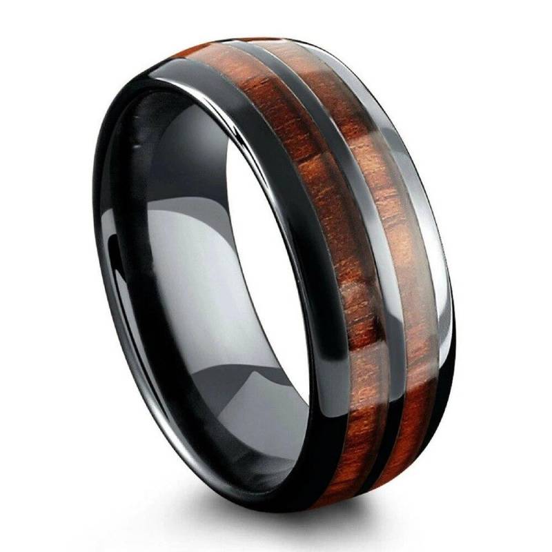 Luxus Herren 8mm Koa Holz Inlay Titan Ehering für Männer Frauen Kuppel poliert Edelstahl Verlobungsring Männer Ehering 8 von Joom DACH
