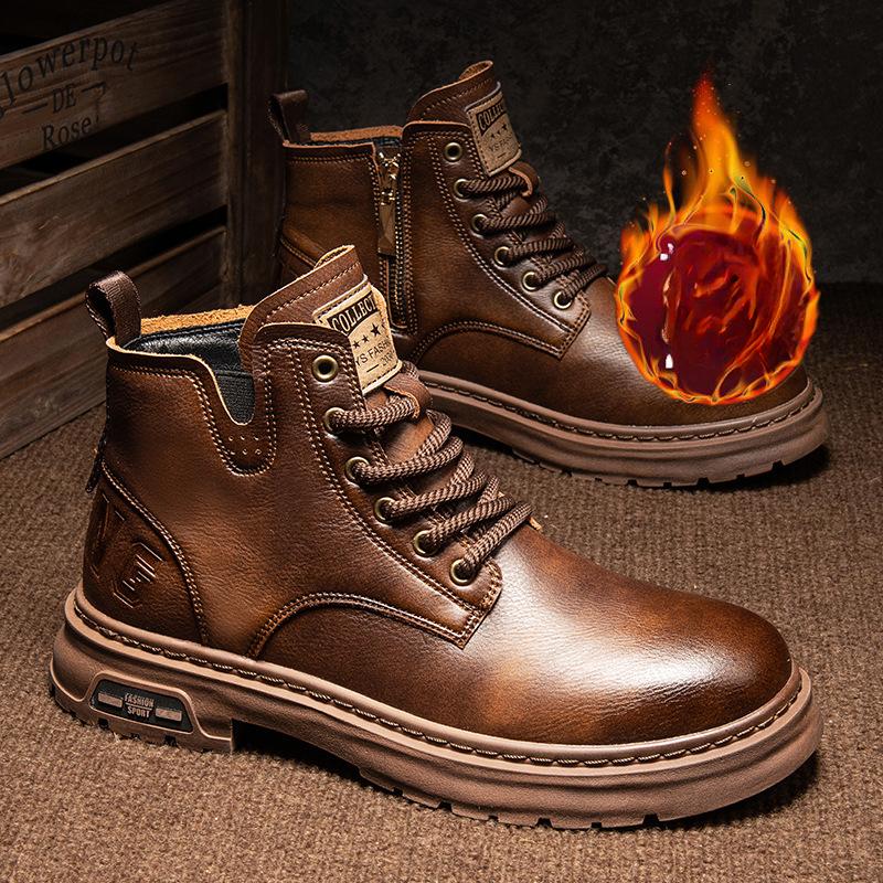 Luxus Herren Stiefeletten Retro Britische High-Top Herren Stiefel Mode Hochwertige Lederschuhe Outdoor Herren Motorradstiefel 42 braun von Joom DACH