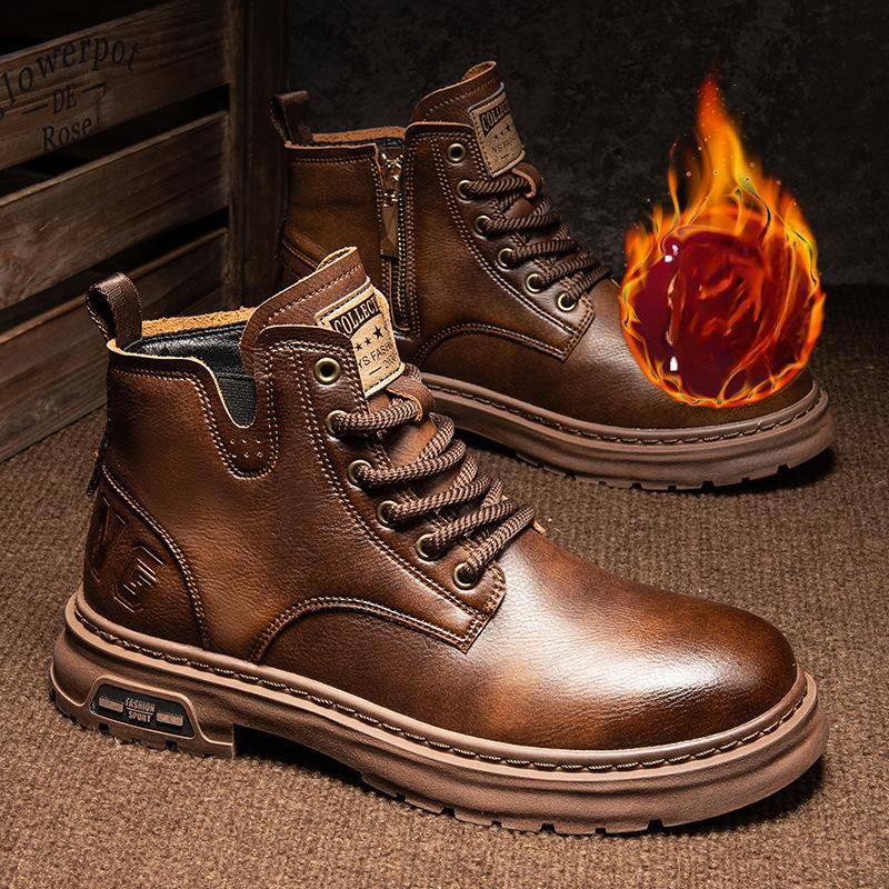 Luxus Herren Stiefeletten Retro Britische High-Top Herren Stiefel Mode Hochwertige Lederschuhe Outdoor Herren Motorradstiefel 42 braun von Joom DACH