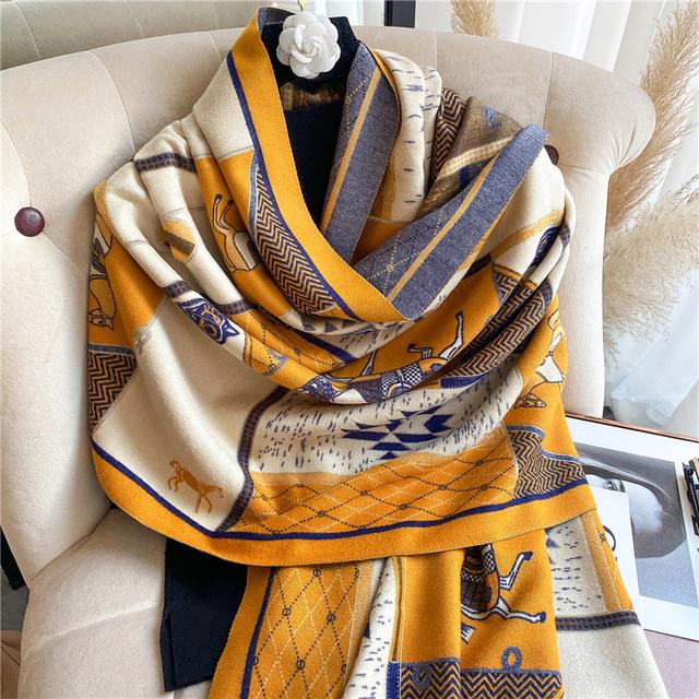 Luxus Kaschmir Schal Winter Frauen Pashmina Schals Warme Decke Wraps Weiblich Foulard Bandana Marke Dicke Druck Schals 200x65cm von Joom DACH