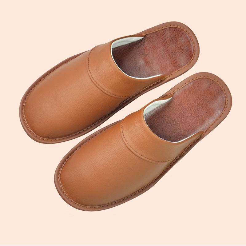 Luxus Kuhspaltleder Handgemachte Herren Hausschuhe Frühling Slipper Weiche Bequeme Schwarz Braun Schlafzimmer Indoor Flache Herren Schuhe 46-47 kaffeebraun von Joom DACH