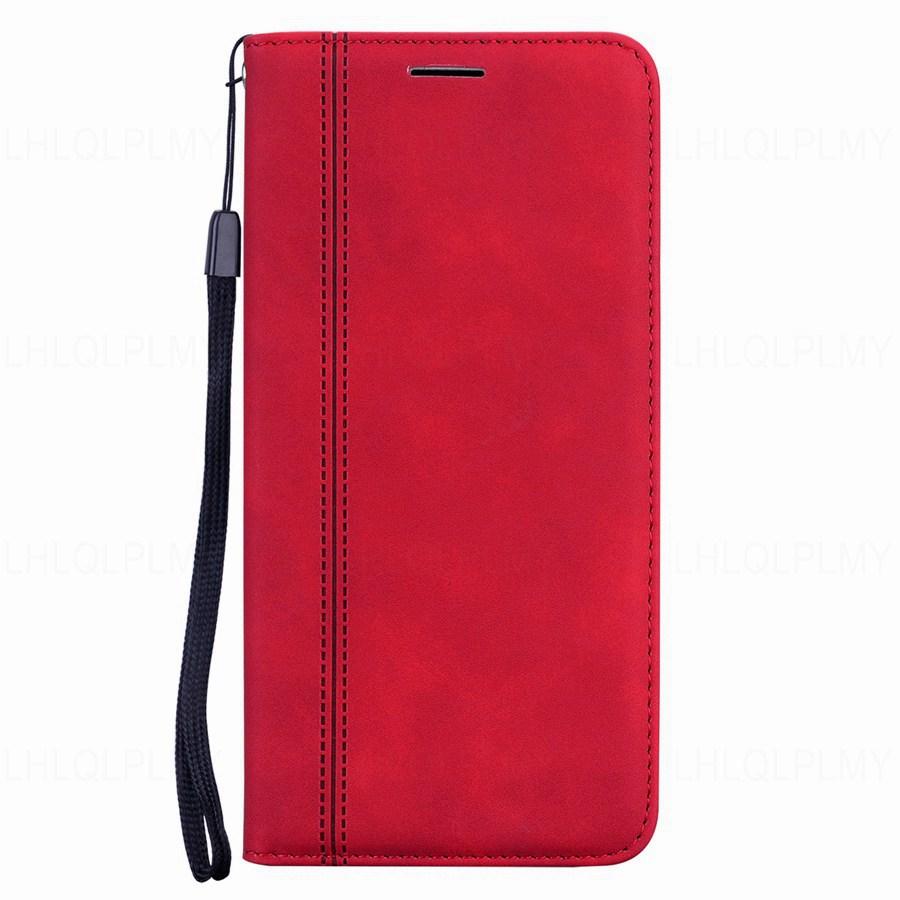 Luxus Leder Flip Wallet Case Für OPPO A79 A78 5G A74 A58 A38 A98 A40 Reno 13 Vivo Y53S Y20 Y31 Y33S Y21 Realme C53 C51 C61 C63 Buch Offen Linke Abdeckung OPPO A3 5G rot von Joom DACH