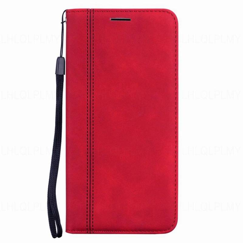 Luxus Leder Flip Wallet Case Für OPPO A79 A78 5G A74 A58 A38 A98 A40 Reno 13 Vivo Y53S Y20 Y31 Y33S Y21 Realme C53 C51 C61 C63 Buch Offen Linke Abdeckung OPPO A3 5G rot von Joom DACH