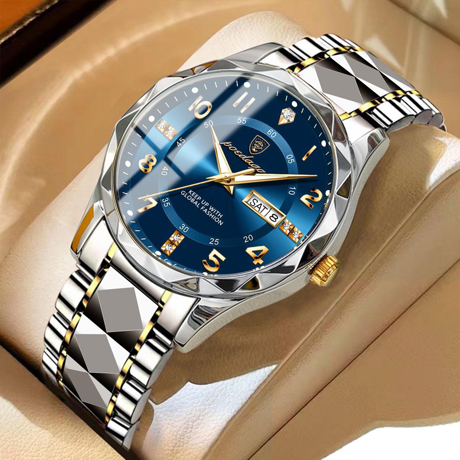 Luxus Männer Quarzuhr Datum Woche Leuchtende Armbanduhr Edelstahl Herren Uhren Männer Uhr Sport von Joom DACH