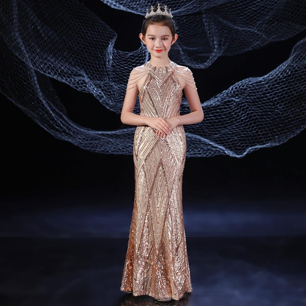 Luxus Meerjungfrau Sparkle Kinder Prinzessin Kleid Glänzendes Paillettenkleid für Mädchen 2J 10 12 Jahre 14 Jahre Meerjungfrau Elegantes Teen Party Abendkleid 120 tief champagner von Joom DACH