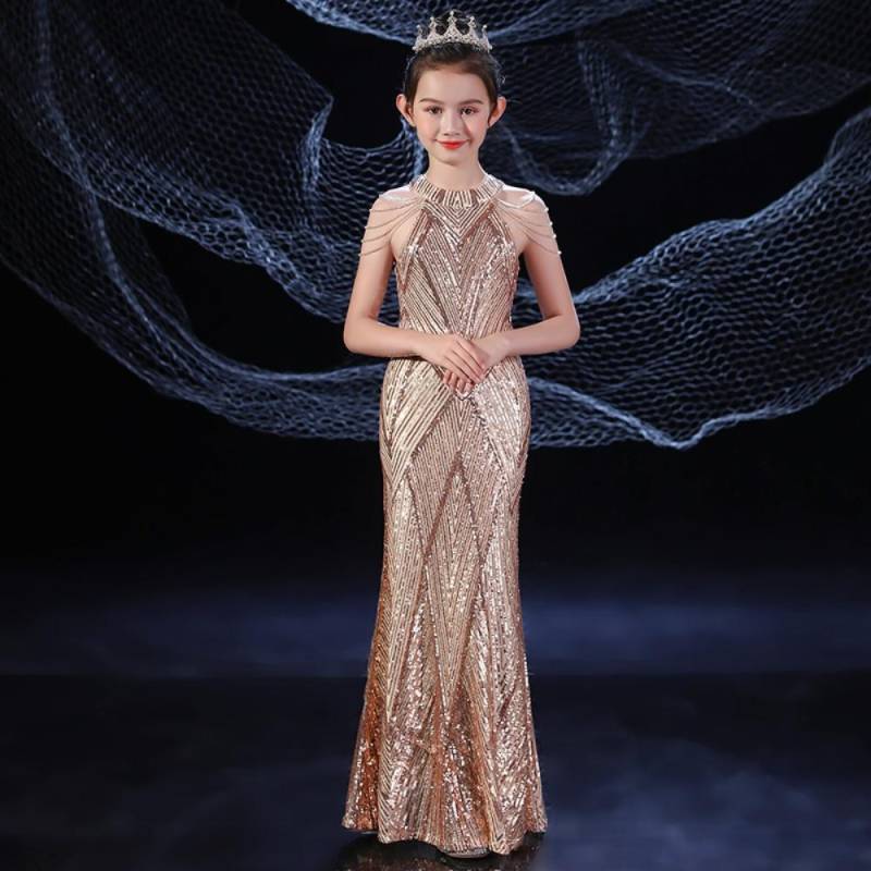 Luxus Meerjungfrau Sparkle Kinder Prinzessin Kleid Glänzendes Paillettenkleid für Mädchen 2J 10 12 Jahre 14 Jahre Meerjungfrau Elegantes Teen Party Abendkleid 120 tief champagner von Joom DACH