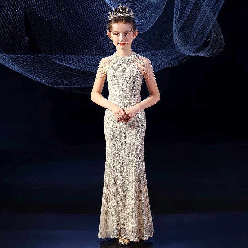 Luxus Meerjungfrau Sparkle Kinder Prinzessin Kleid Glänzendes Paillettenkleid für Mädchen 2J 10 12 Jahre 14 Jahre Meerjungfrau Elegantes Teen Party Abendkleid 140 champagner von Joom DACH