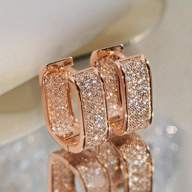 Luxus Mode Gepflasterte Zirkonia Creolen für Frauen Gold Farbe Braut Zubehör Hochzeit Ohrring Valentinstag Geschenk Schmuck rose gold von Joom DACH