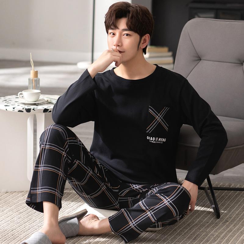 Luxus Navy Herren Nachtwäsche Herbst Winter Neue Baumwolle Mann Pyjama Lange Ärmeln Homewear Gentleman L-4XL Big Minimalist Pijama 3XL weiß/schwarz von Joom DACH