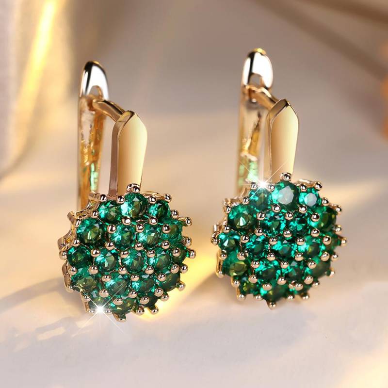 Luxus Rose Gold Farbe Shiny Blau Zirkon Blume Baumeln Ohrringe für Frauen Hochzeit Partei Schmuck gold/grün von Joom DACH