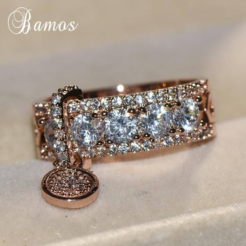 Luxus Rose Silber Gold Farbe Weißer Stein Verlobungsring Vintage Eheringe für Frauen Modeschmuck 12 rose gold von Joom DACH