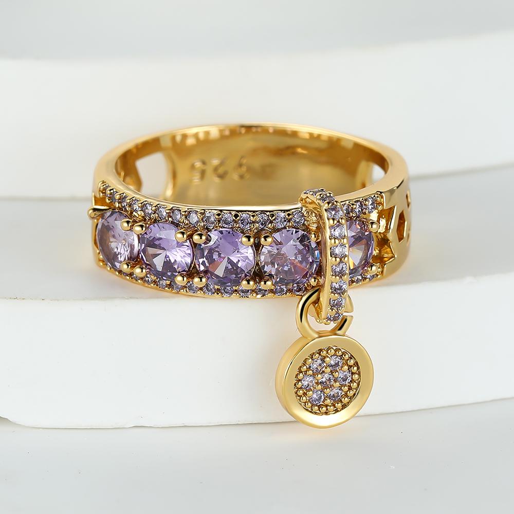 Luxus Rose Silber Gold Farbe Weißer Stein Verlobungsring Vintage Eheringe für Frauen Modeschmuck 9 violett von Joom DACH