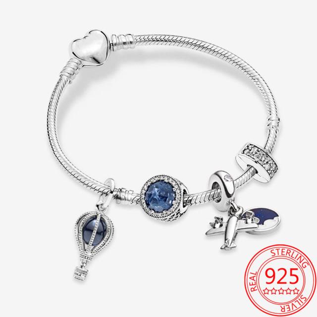 Luxus S925 Sterlingsilber Brillantblauer Himmel Wandernde Wolke Flugzeug Armband Set Mädchen Silberschmuck Geschenk Marke Moment Armband 17cm von Joom DACH
